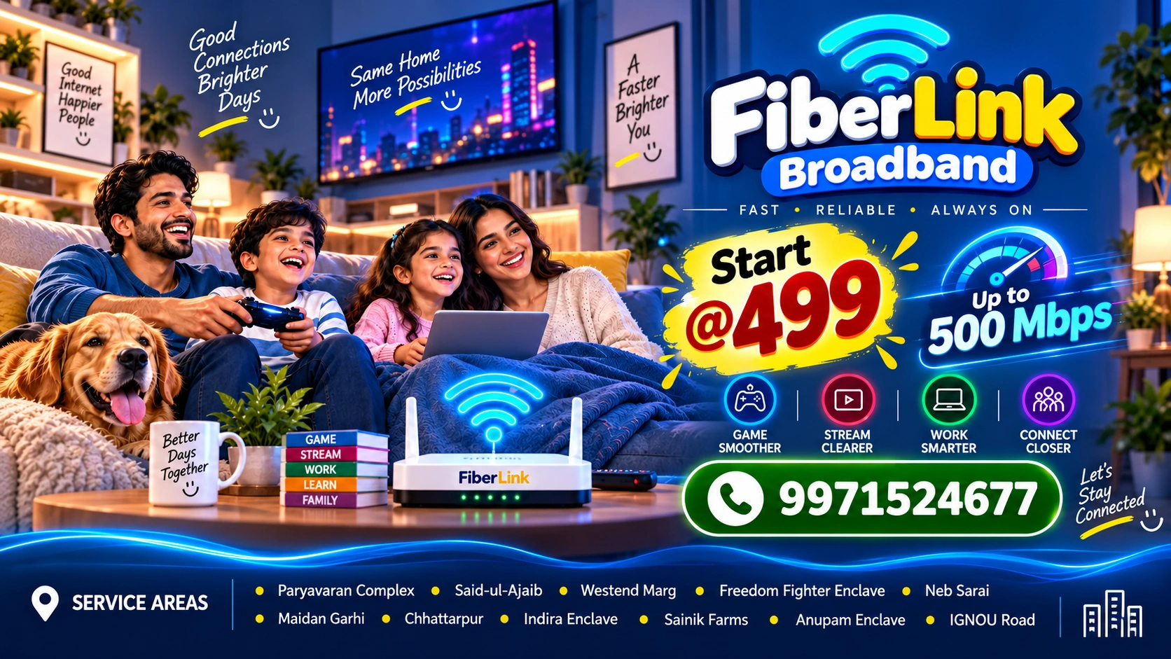 Fiber Link Broadband gaming offer with plans from ₹499 and speeds up to 500 Mbps