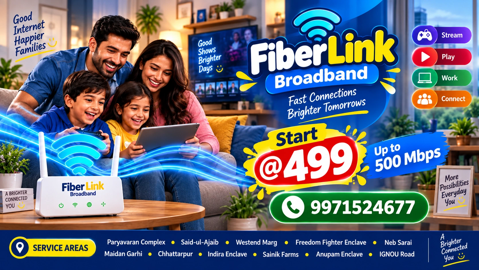 Fiber Link Broadband work and streaming offer with plans from ₹499 and speeds up to 500 Mbps