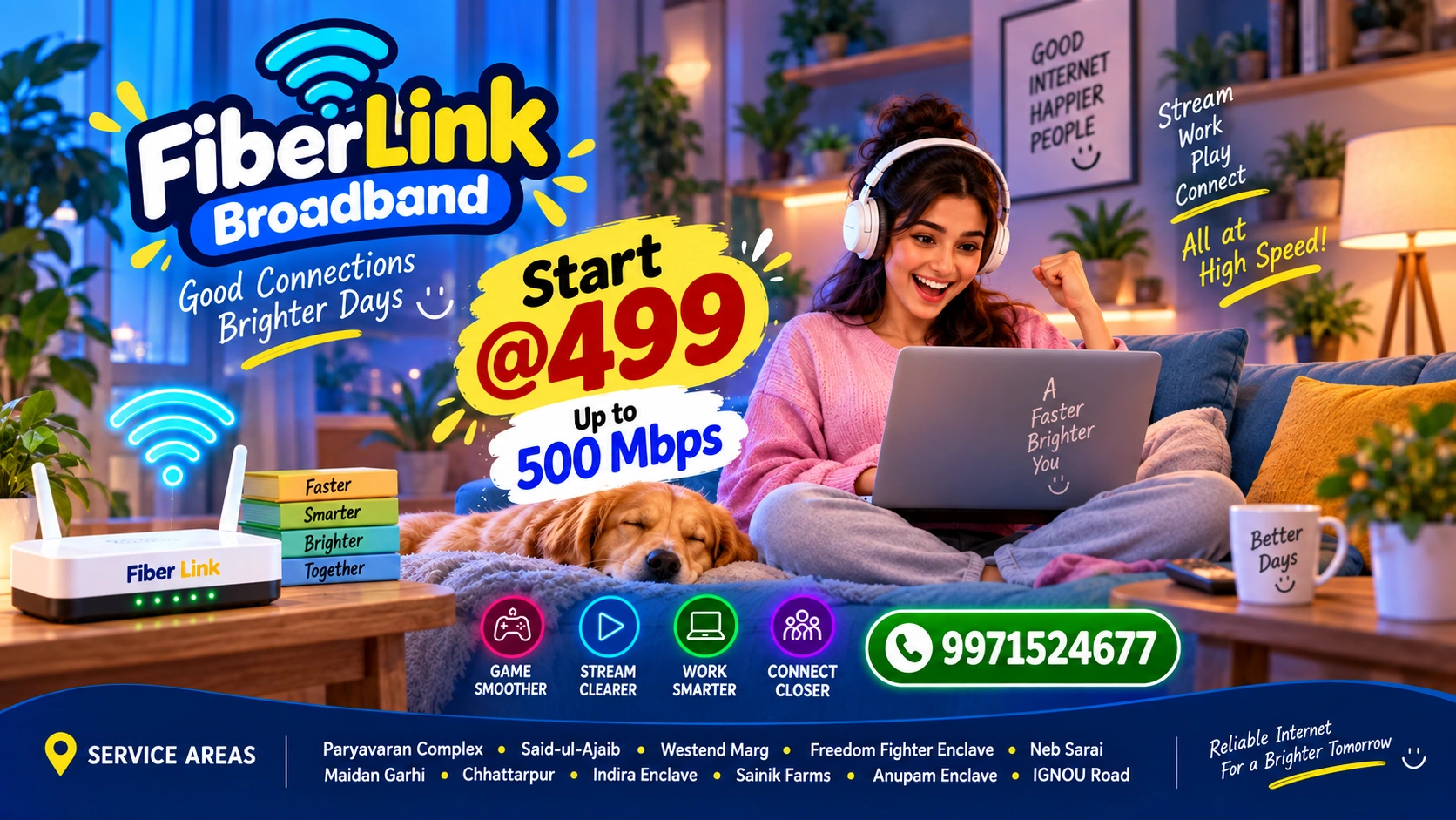Fiber Link Broadband home internet offer with plans from ₹499 and speeds up to 500 Mbps